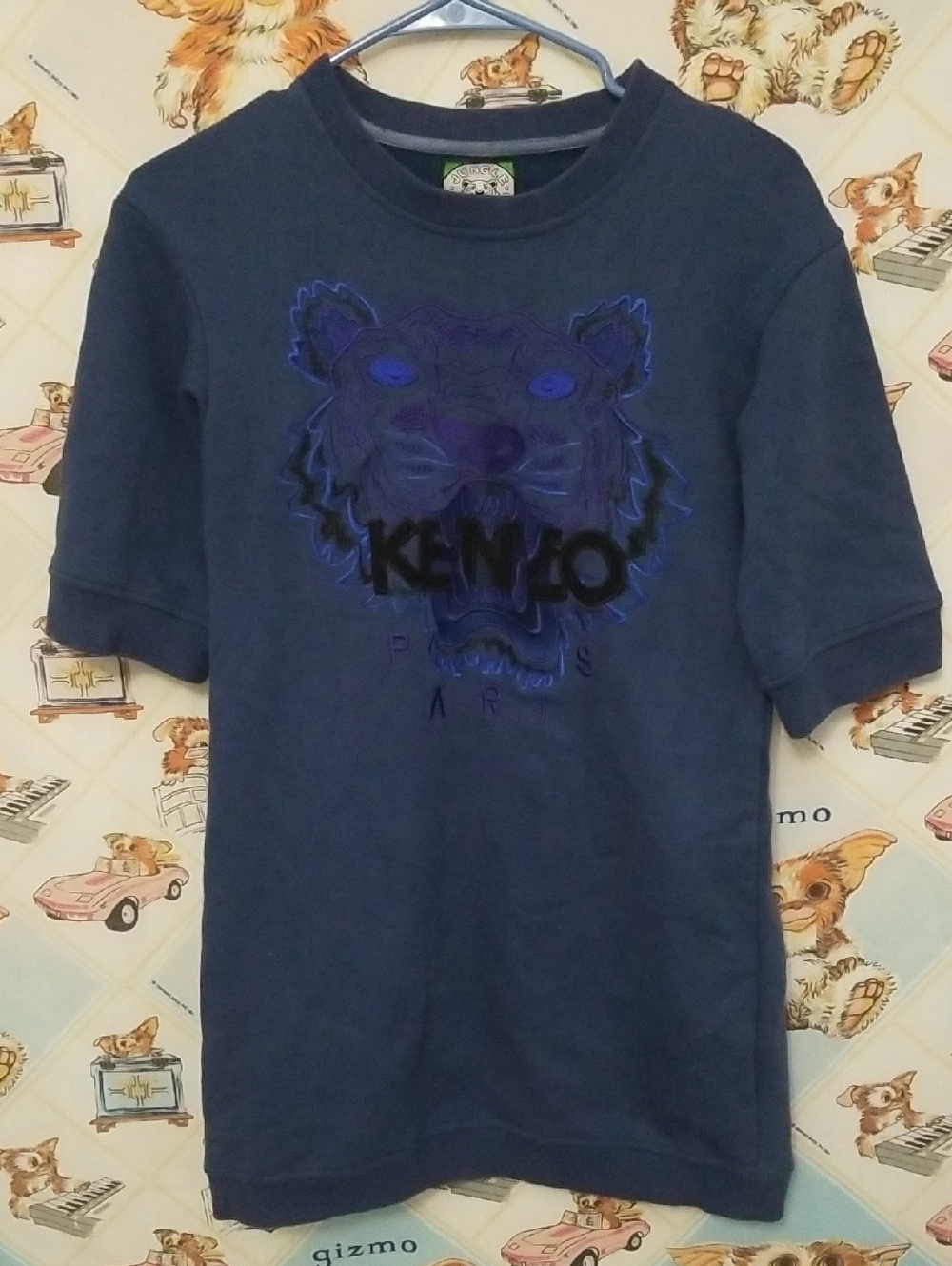 Kenzo Paris Blue Embroidered Tiger Shirt Dress Size S